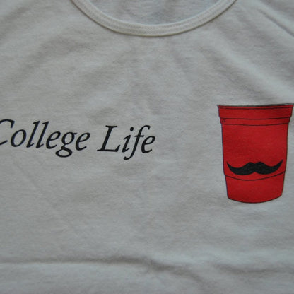 College Life Red Solo Cup w/ Mustache Small White Tank Top