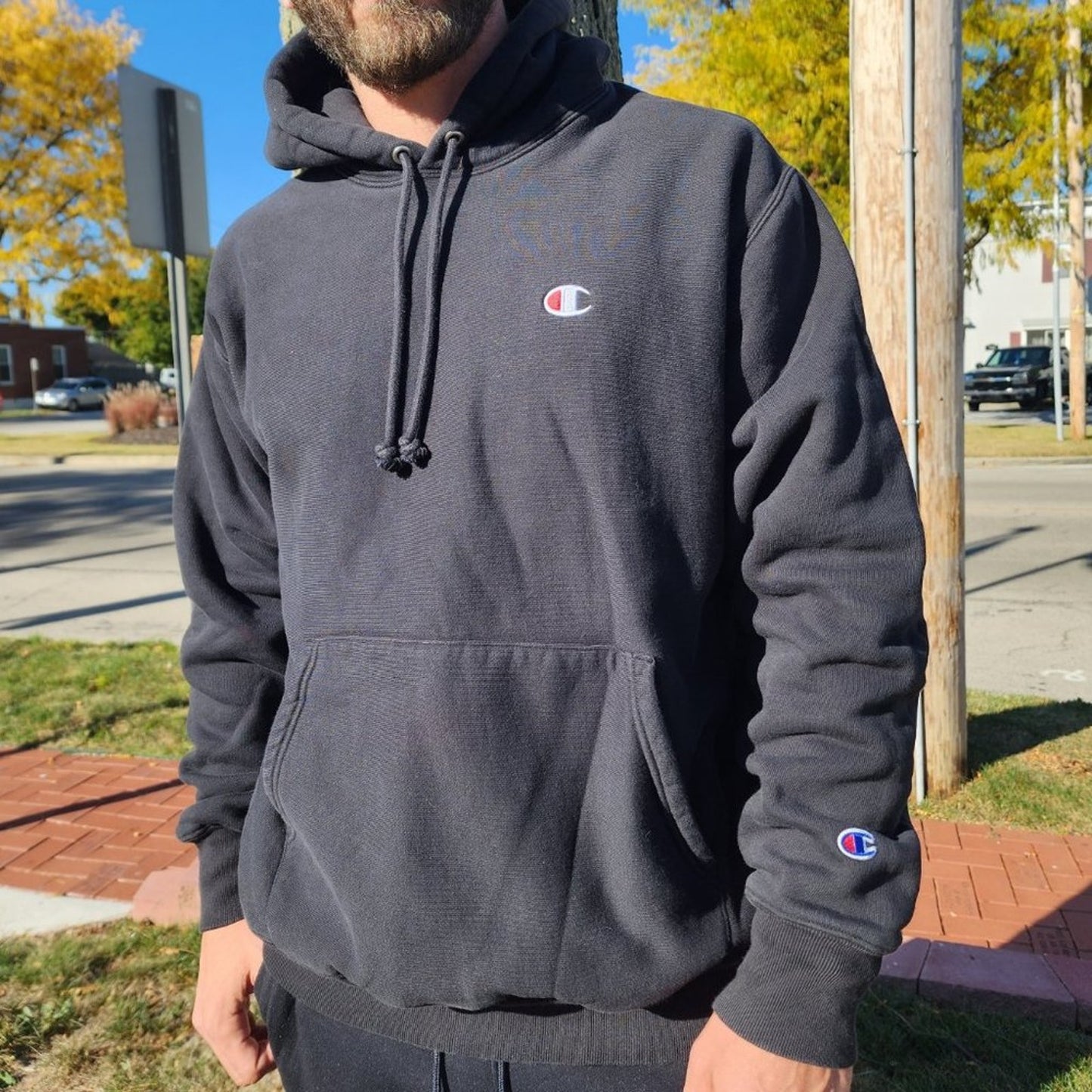 Champion Reverse Weave Large Black Vintage Hoodie
