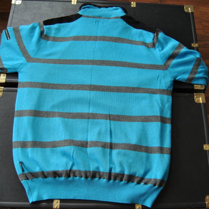 Abacus Large Lined Quarter Zip Sweater Blue Gray Stripes