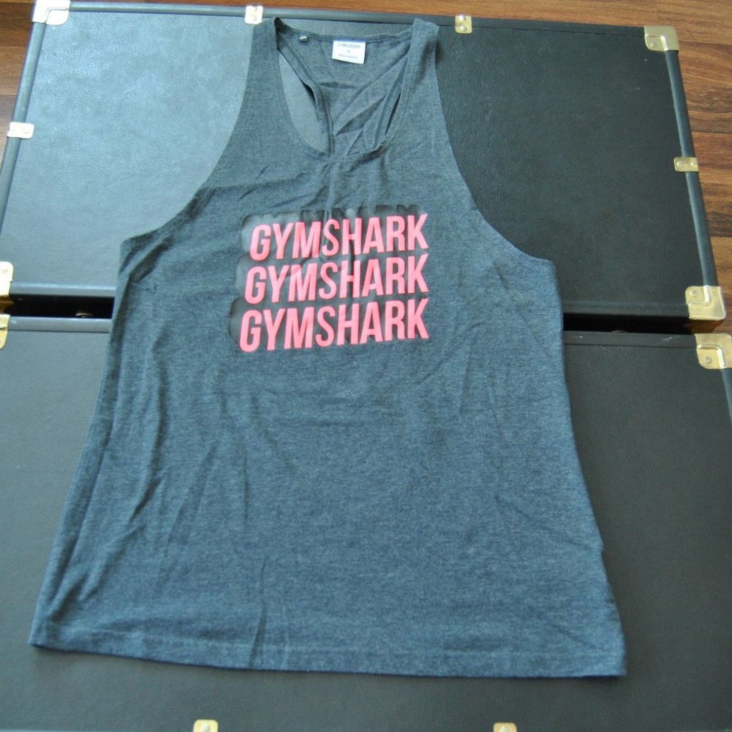 Gymshark Medium Gray w/ Pink Logo Razorback Tank Top