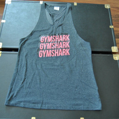 Gymshark Medium Gray w/ Pink Logo Razorback Tank Top