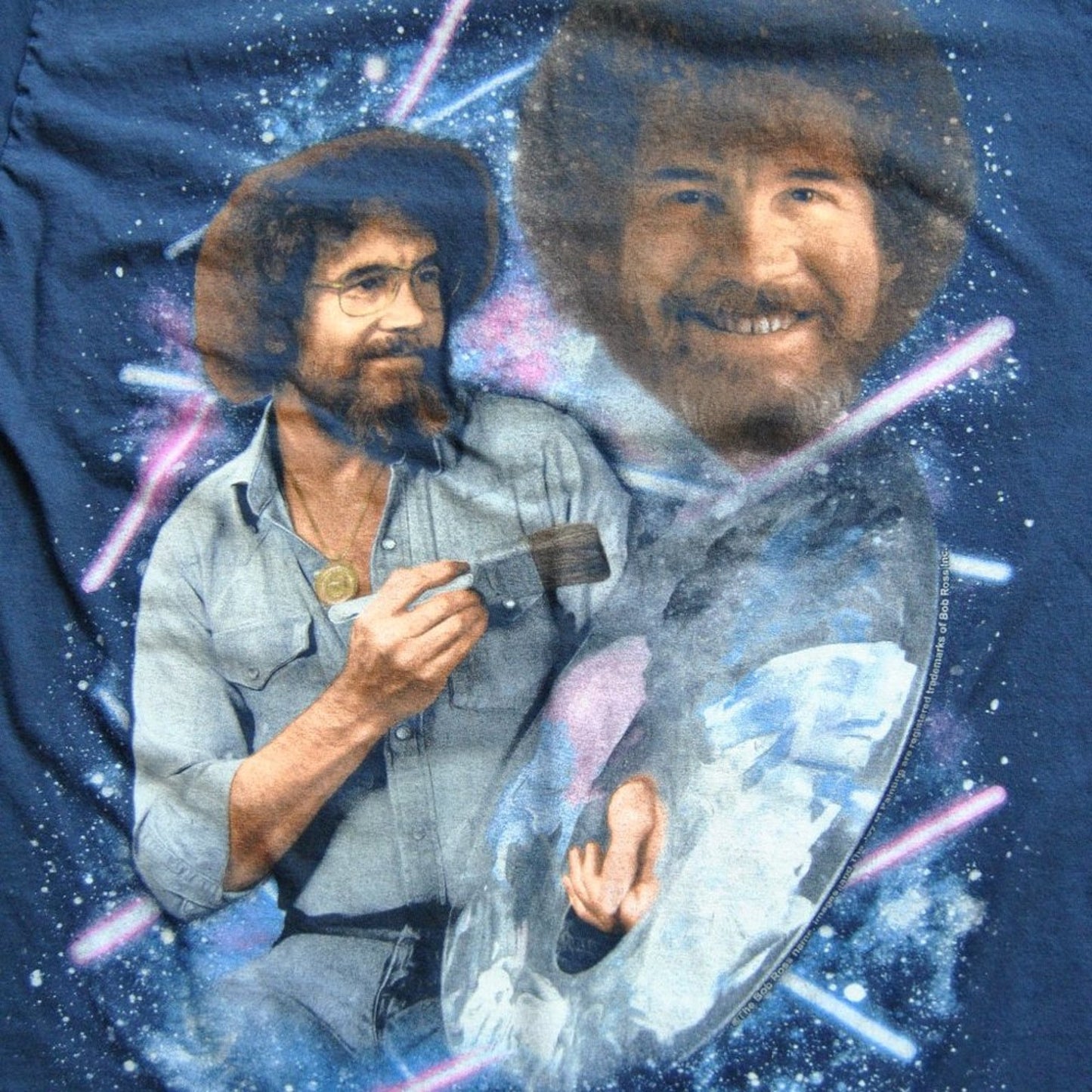 Bob Ross Painting Galaxy Small Blue Short Sleeve Shirt