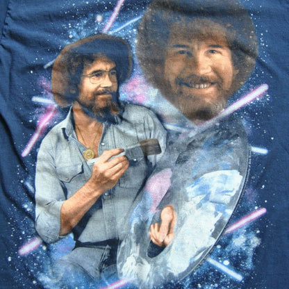 Bob Ross Painting Galaxy Small Blue Short Sleeve Shirt