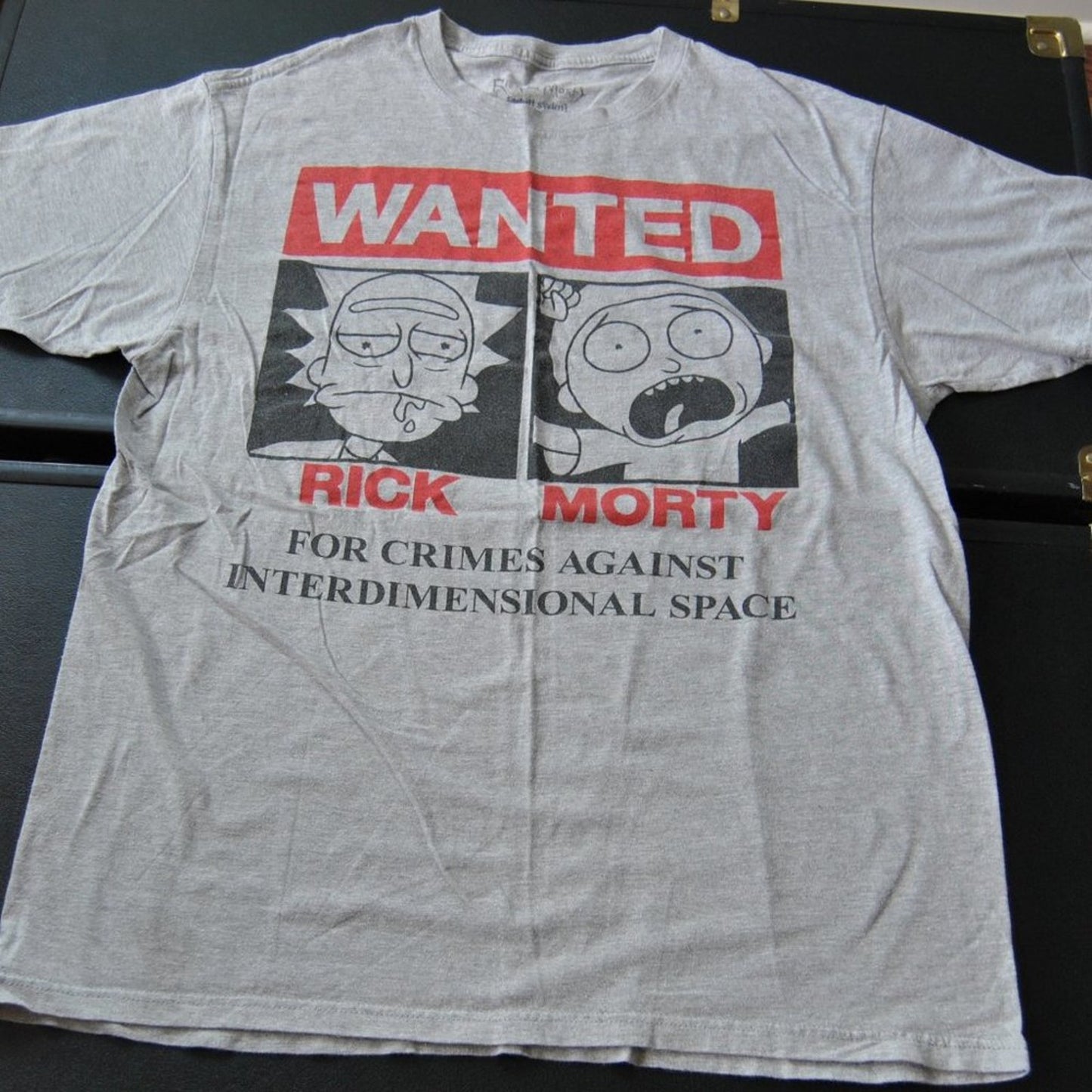 Rick & Morty Large Gray Short Sleeve Shirt Wanted Poster Design