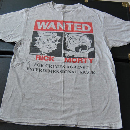 Rick & Morty Large Gray Short Sleeve Shirt Wanted Poster Design
