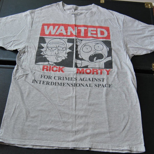 Rick & Morty Large Gray Short Sleeve Shirt Wanted Poster Design