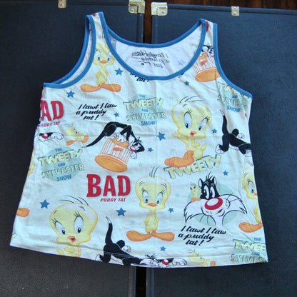 Looney Tunes Tweety & Sylvester Large White Tank Top