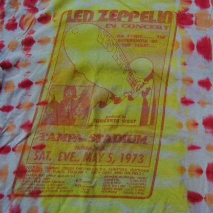 Led  Zeppelin Tie Dye Yellow Red & Orange Short Sleeve Shirt Medium
