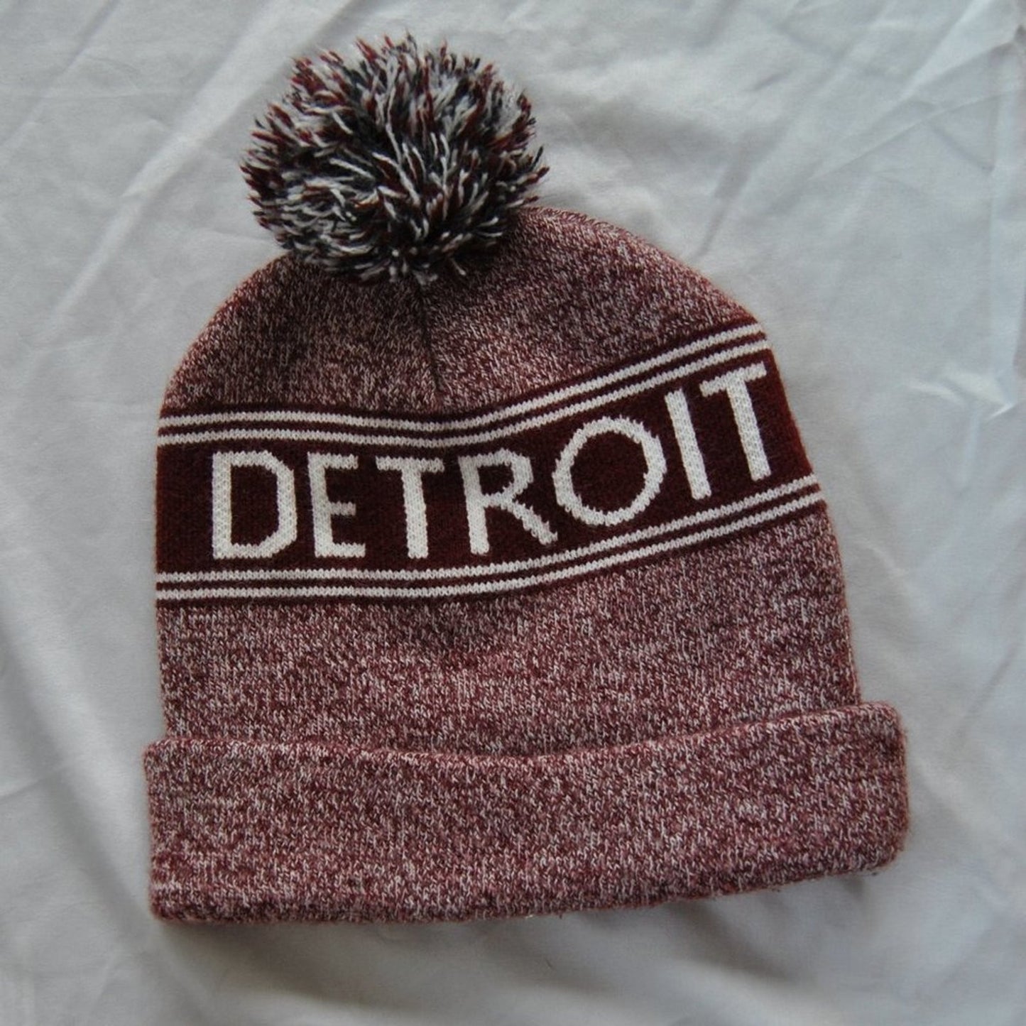 Carhartt Detroit Maroon & White Winter Pom Hat