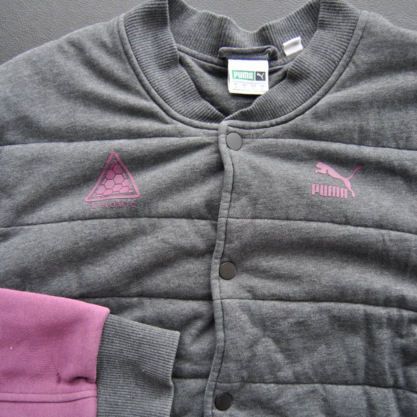 Puma Large Gray & Purple Full Button-Up Coat with Pockets