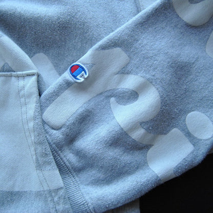 Champion Reverse Weave Large Gray w/ White All-Over Logo Hoodie