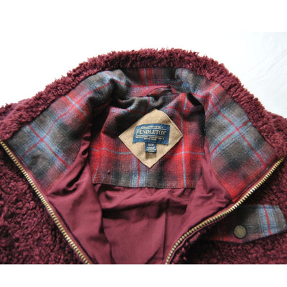 Pendleton Burgundy Pile Sherpa Fleece Flannel Wool Full Zip Jacket Medium