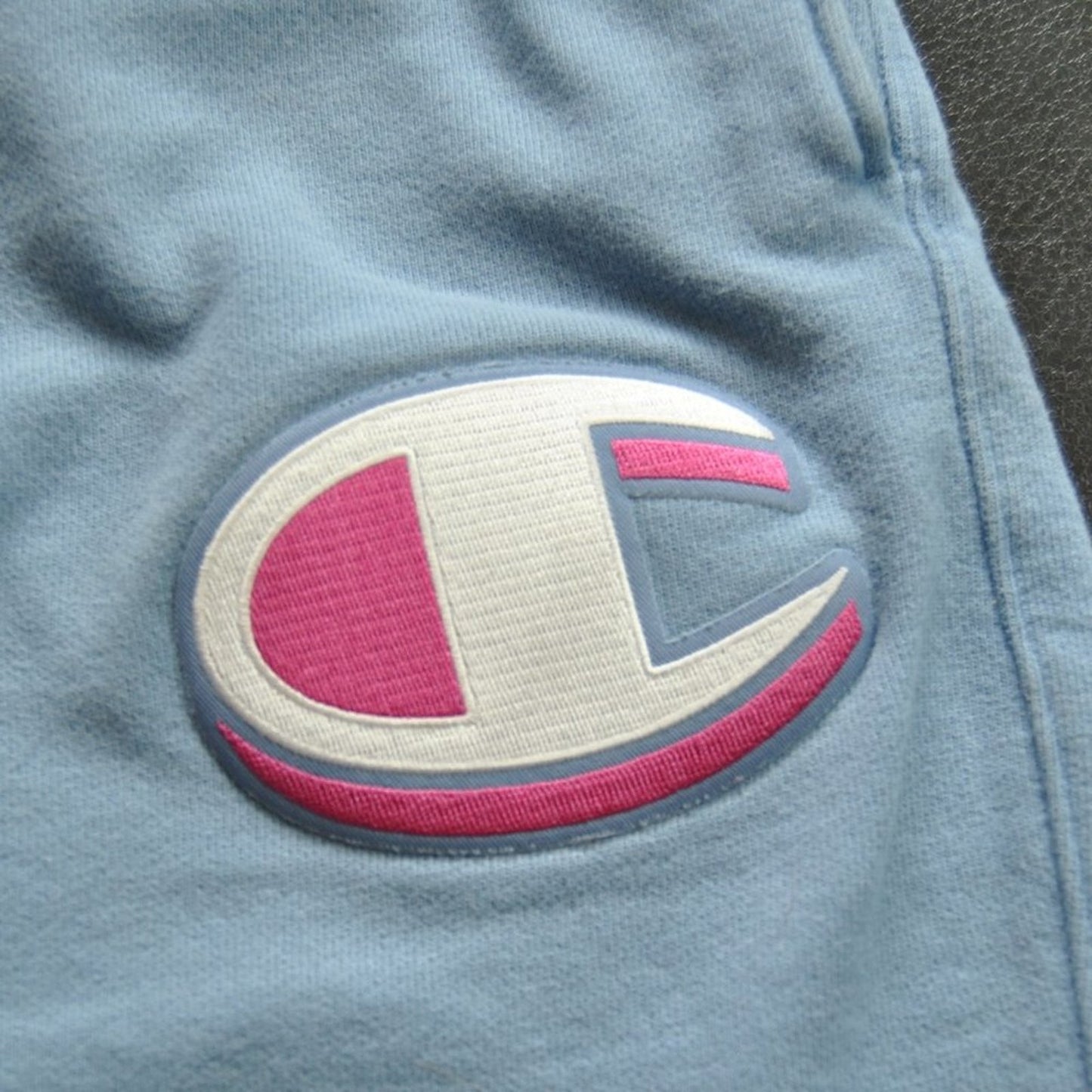 Champion Reverse Weave Small Light Blue and Pink Sweat Shorts