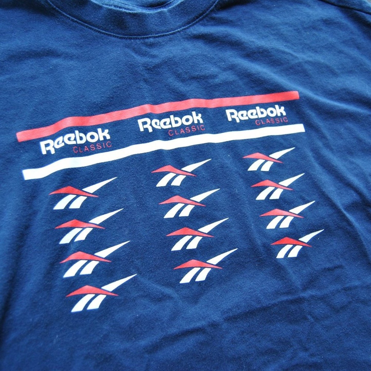 Reebok Classic Small Red White & Navy Blue Short Sleeve Crop Top