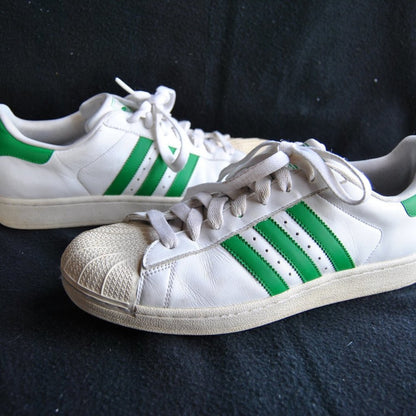 Adidas Superstar White w/ Green Stripes & Logo Size: 11 Men's