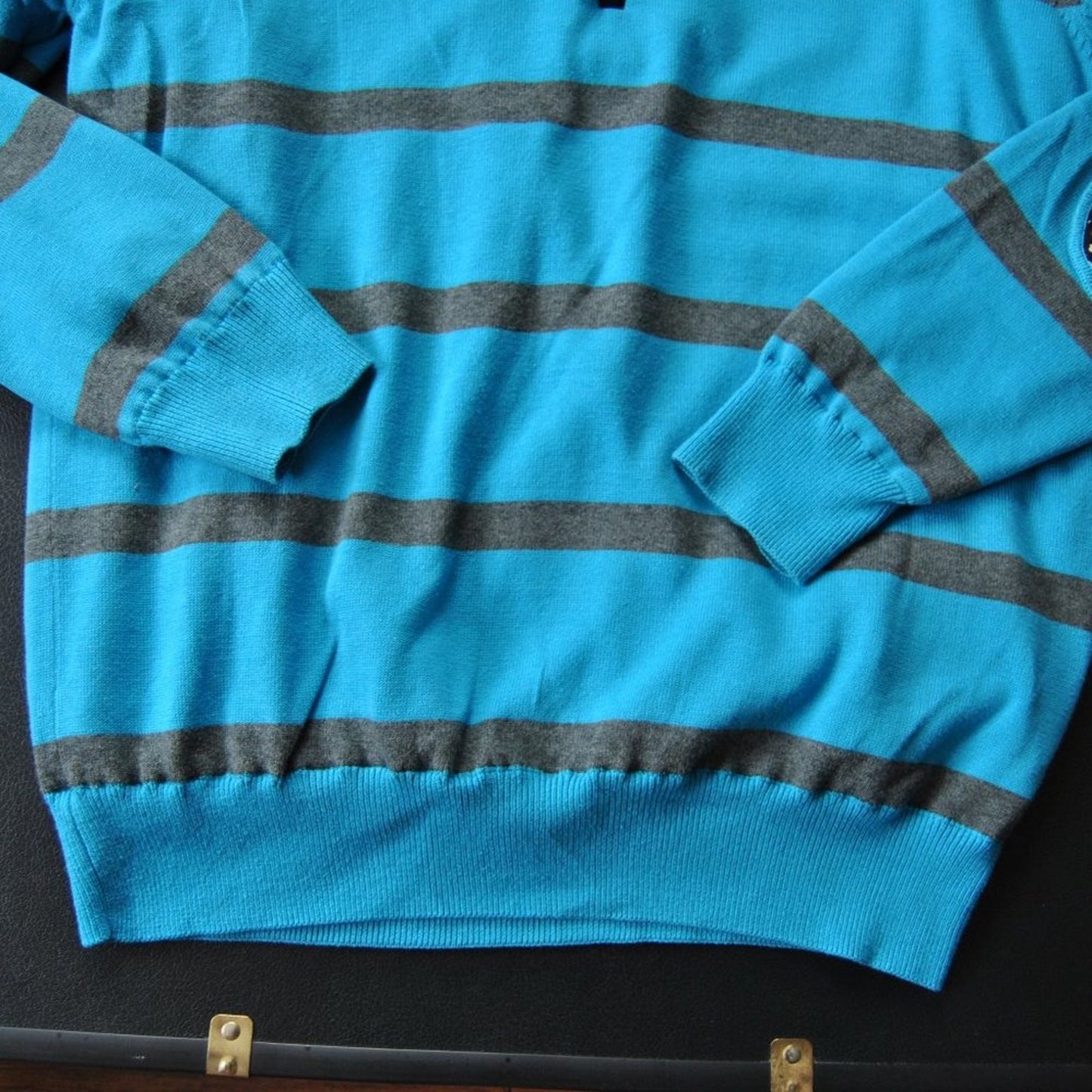 Abacus Large Lined Quarter Zip Sweater Blue Gray Stripes