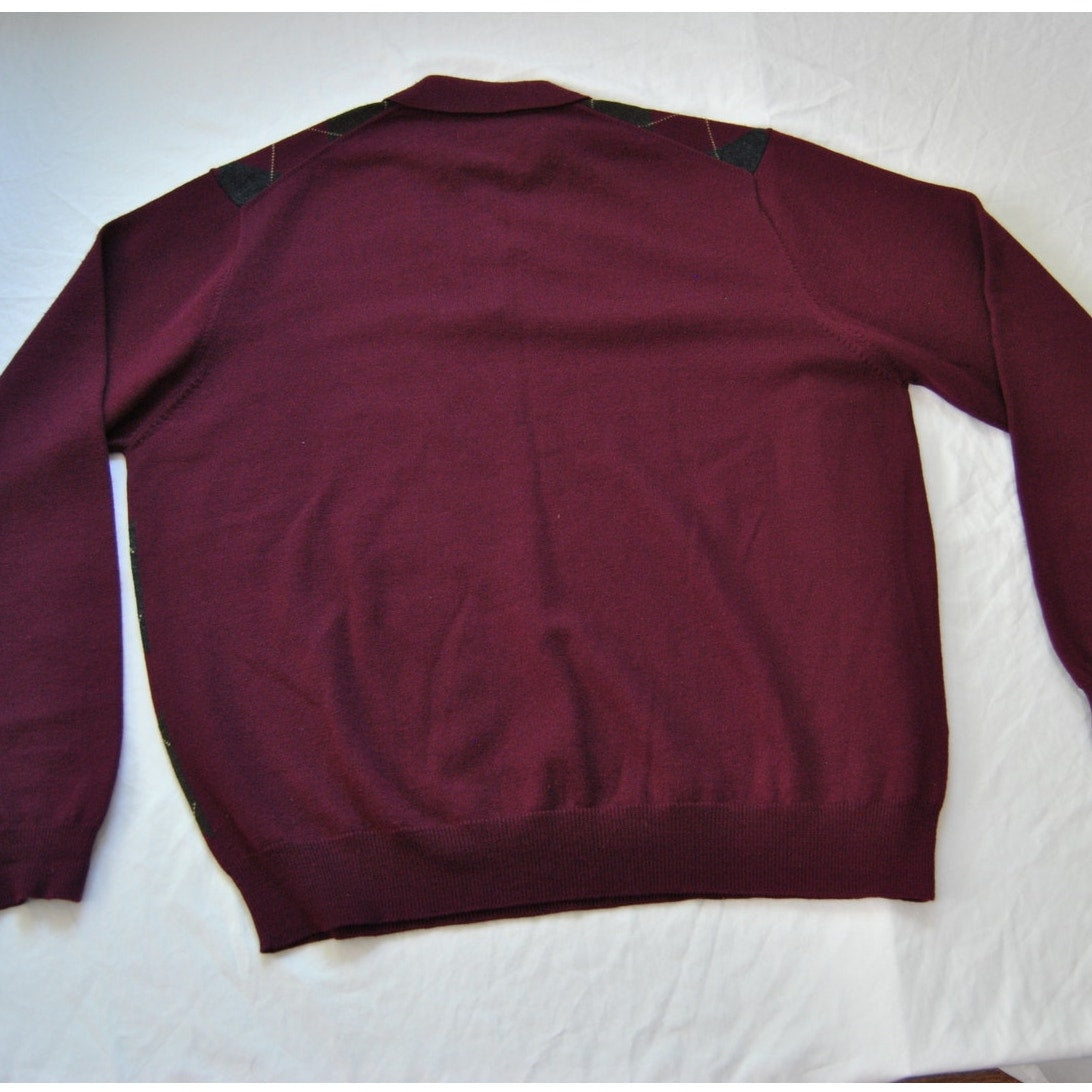 Brooks Brothers Maroon Diamond Plaid Polo Long Sleeve Sweater X-Large