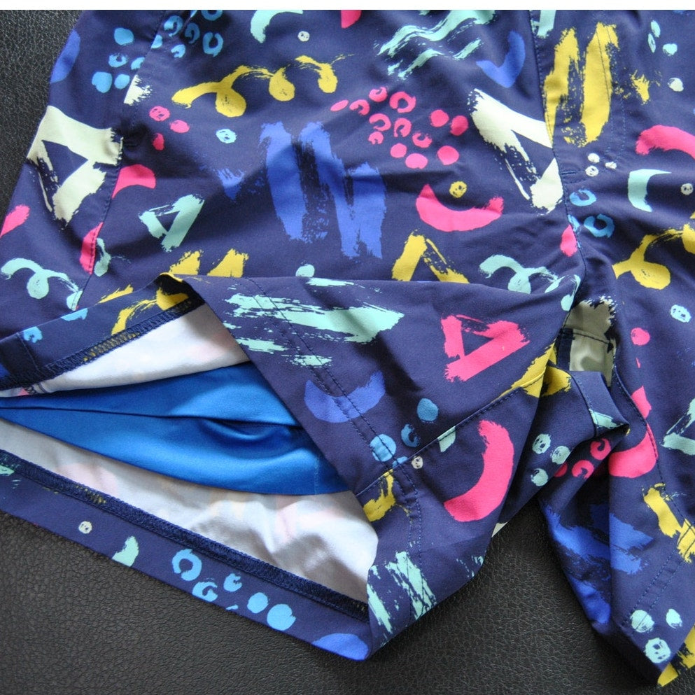 Maamgic Blue Pattern 2 in 1 Stretch Short Lined Gym Shorts
