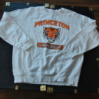Princeton University Medium-Large White Orange w/ Tiger Logo Crewneck Sweater