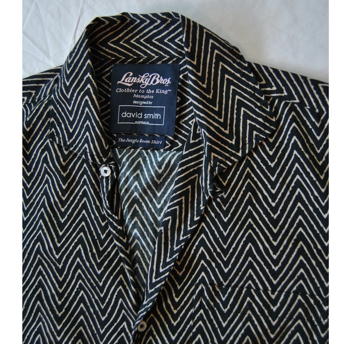 Lansky Bros Shirt Large Black Jungle Room Elvis Presley David Smith