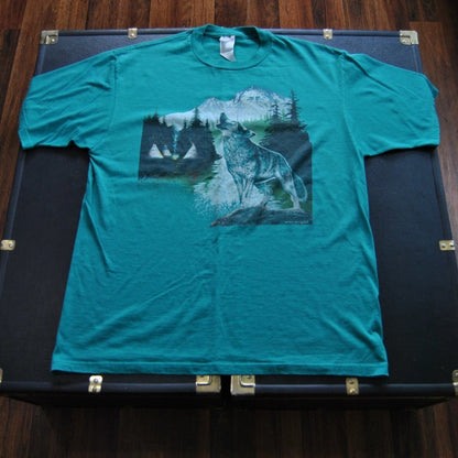 Wolf by Mike Patrick Large Teal Short Sleeve Shirt