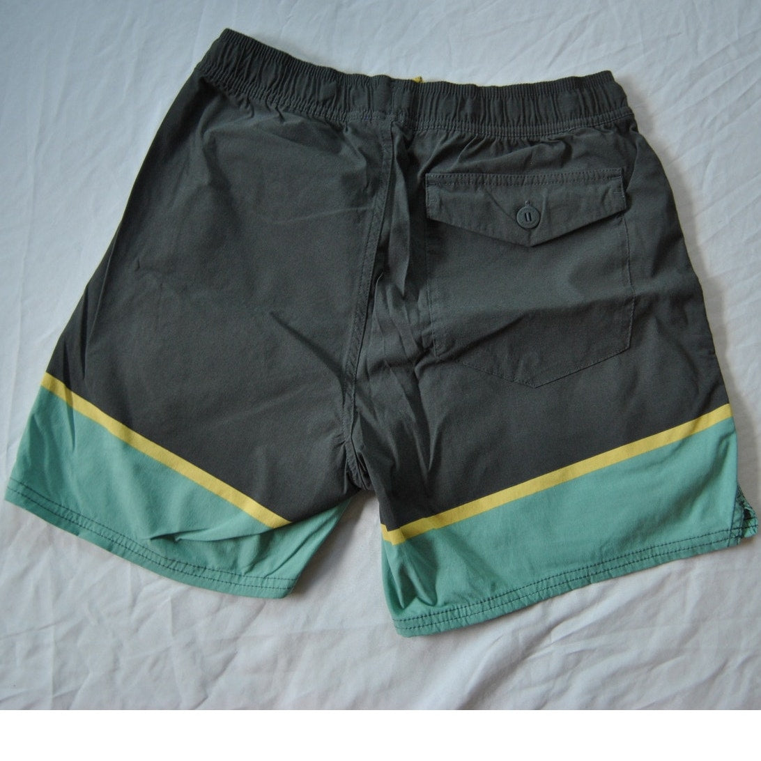Patagonia Wavefarer Volley Gray Teal & Yellow 5" Shorts Small