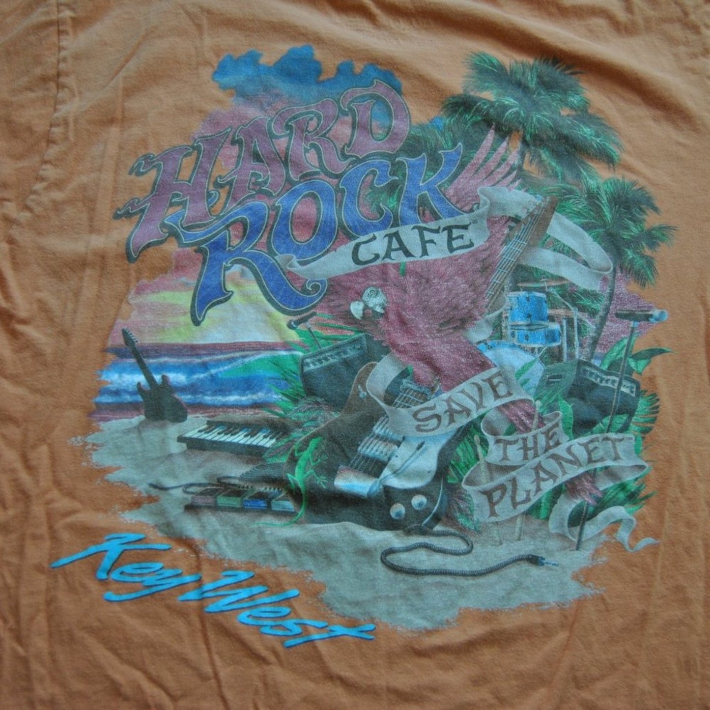 Hard Rock Cafe Key West Save the Planet X-Large Orange Short Sleeve Shirt