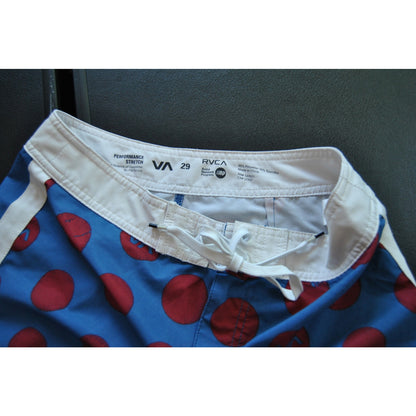 RVCA Shorts 29" Blue with Red Dots Board Shorts w/ Back Pocket