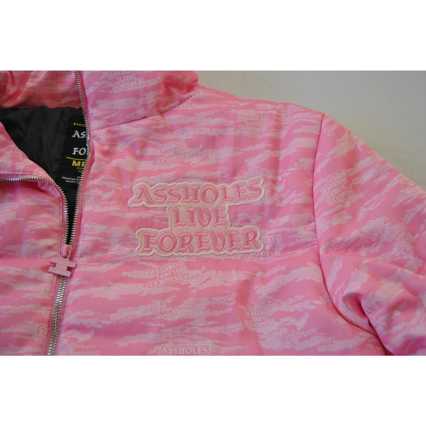 A**holes Live Forever Pink Medium Winter Full Zip Up Jacket