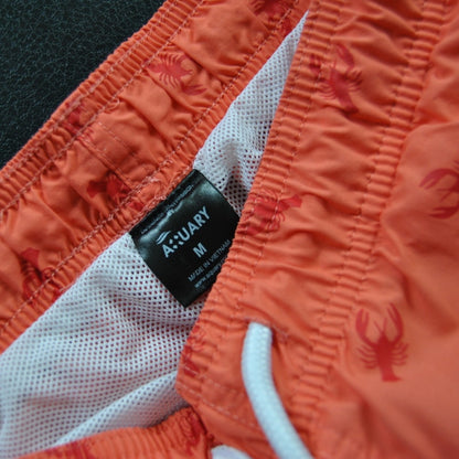 Aquary Orange & Red Lobster Pattern Design w/ Pockets Swim Shorts Medium