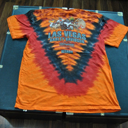 Harley Davidson Las Vegas Looney Tune Large Orange Tie Dye Short Sleeve Shirt