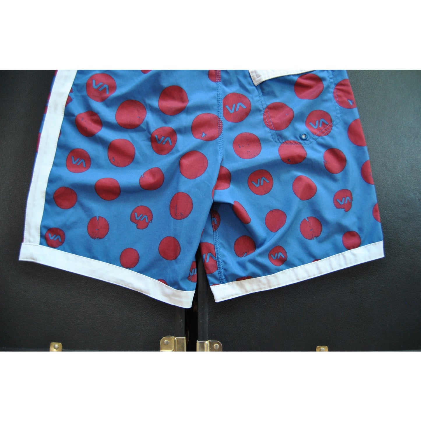 RVCA Shorts 29" Blue with Red Dots Board Shorts w/ Back Pocket