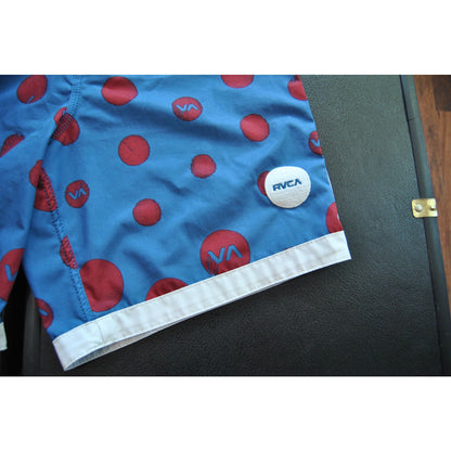 RVCA Shorts 29" Blue with Red Dots Board Shorts w/ Back Pocket