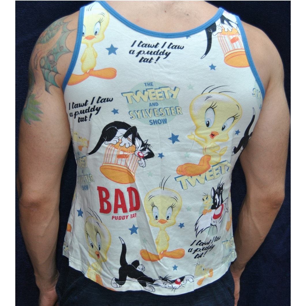 Looney Tunes Tweety & Sylvester Large White Tank Top
