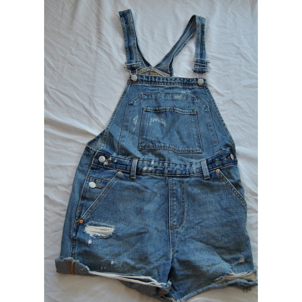 Wild Fable Blue Denim Jean Overalls Shorts Large