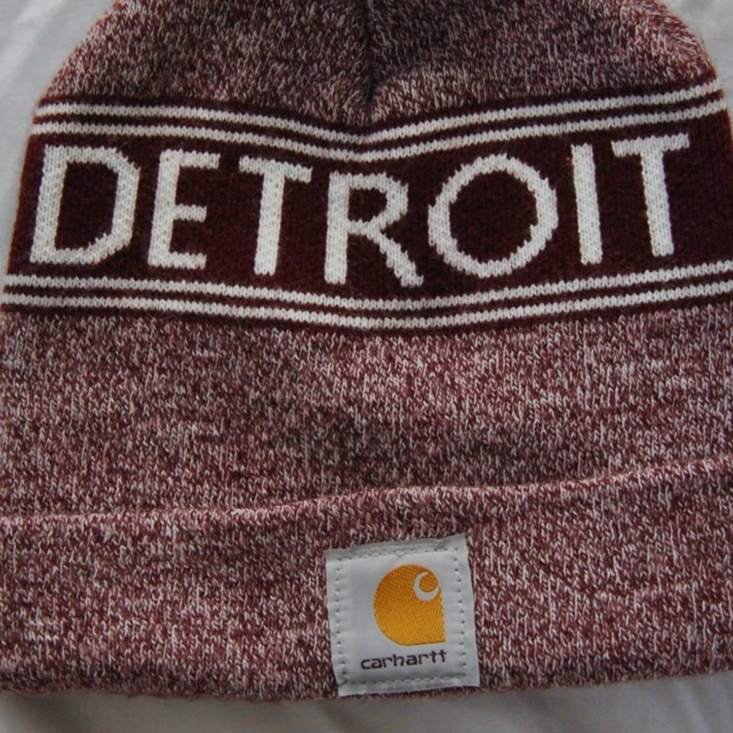 Carhartt Detroit Maroon & White Winter Pom Hat
