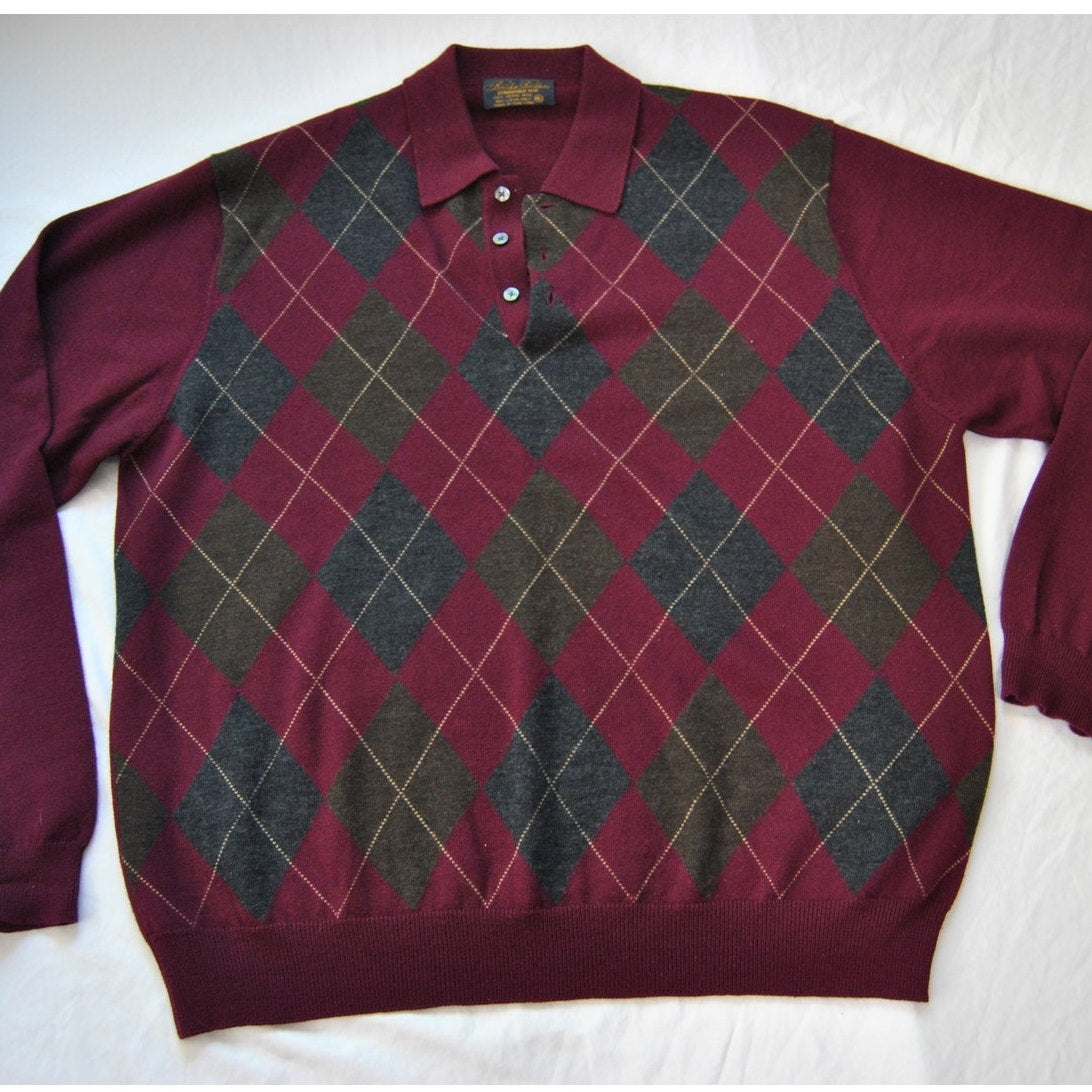 Brooks Brothers Maroon Diamond Plaid Polo Long Sleeve Sweater X-Large