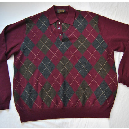 Brooks Brothers Maroon Diamond Plaid Polo Long Sleeve Sweater X-Large