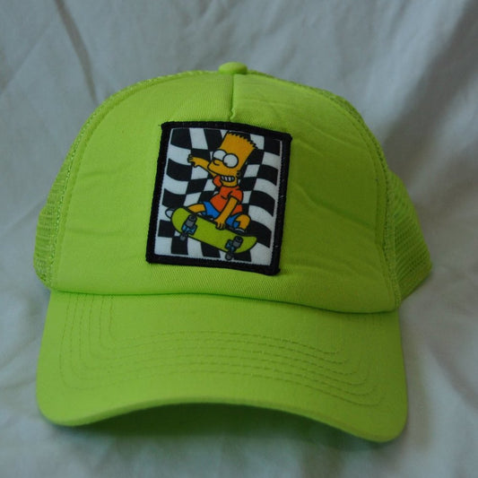 Bart Simpson Skateboarding Patch Neon Green/Yellow Snapback Trucker Hat