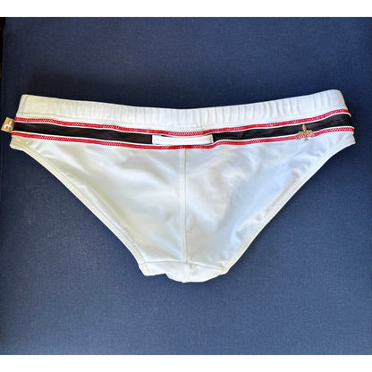 Marcuse White w/ Black and Red Wrap Around Swim Brief Size: Medium