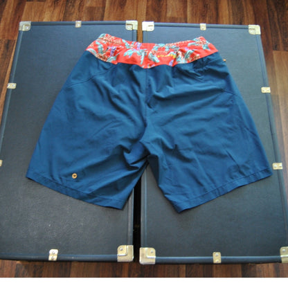 Birddog Boom Large Blue and Orange Tropical Pattern Shorts