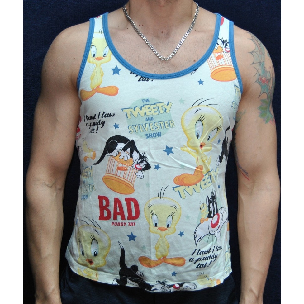 Looney Tunes Tweety & Sylvester Large White Tank Top