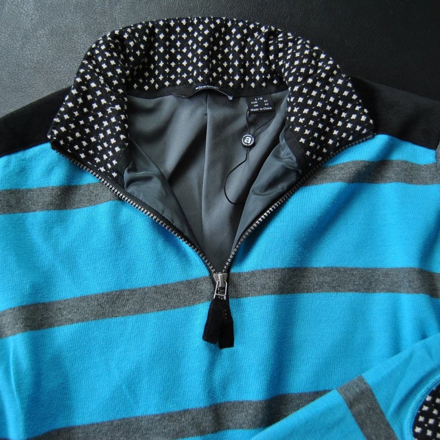 Abacus Large Lined Quarter Zip Sweater Blue Gray Stripes