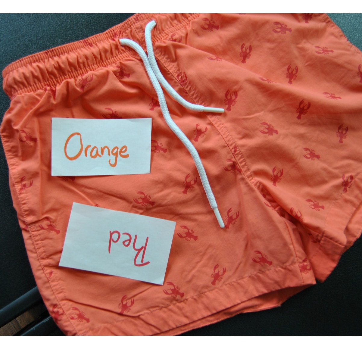 Aquary Orange & Red Lobster Pattern Design w/ Pockets Swim Shorts Medium