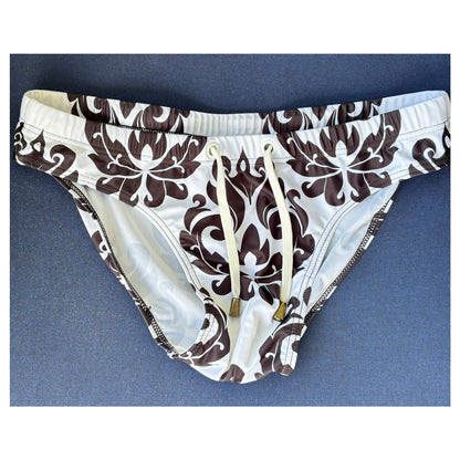 Marcuse White and Black Classy Pattern Swim Brief Size: Medium