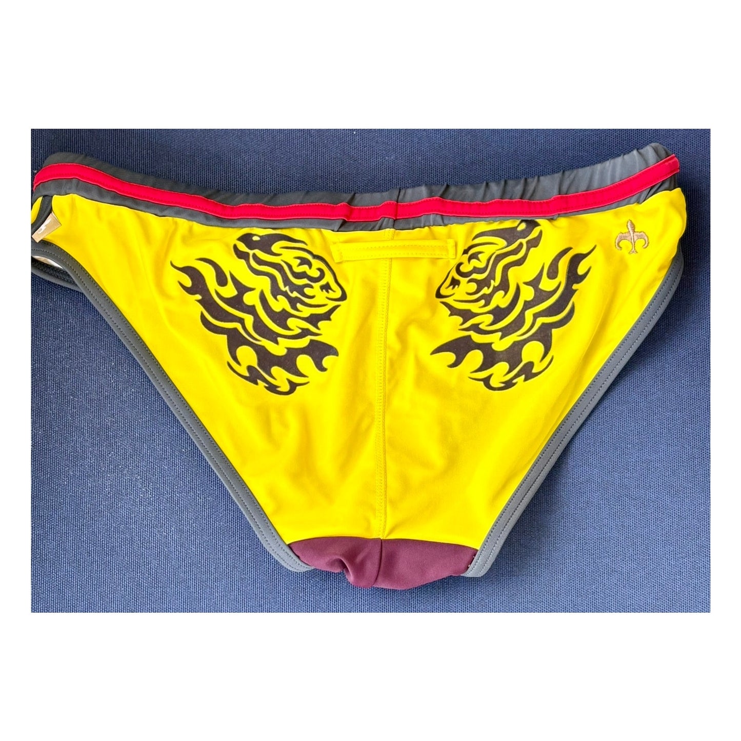 Marcuse Yellow & Maroon w/ Gray & Red Accents Swim Brief Size: Medium