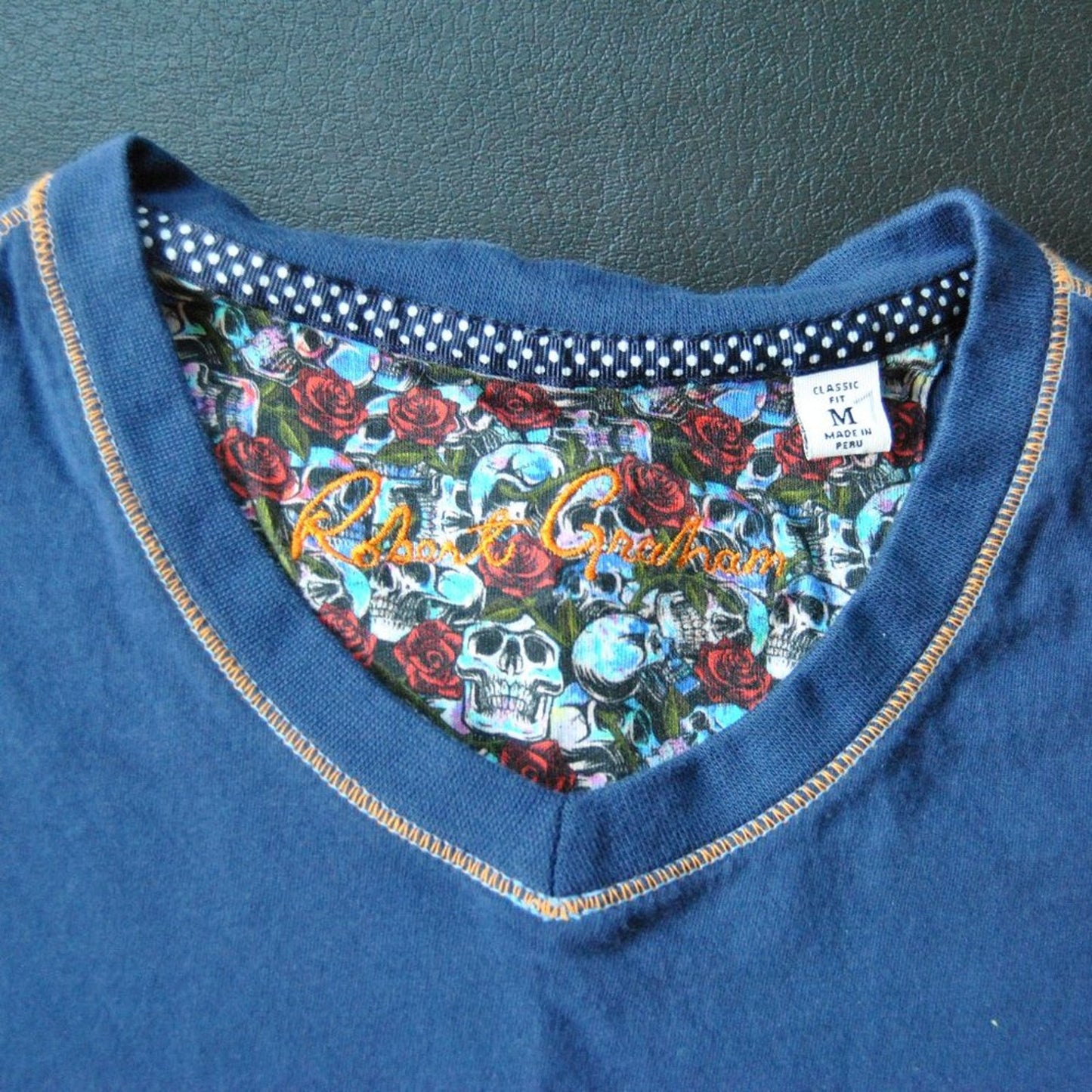 Robert Graham Medium Blue Short Sleeve Shirt w/ Small Skull Logo