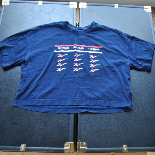 Reebok Classic Small Red White & Navy Blue Short Sleeve Crop Top