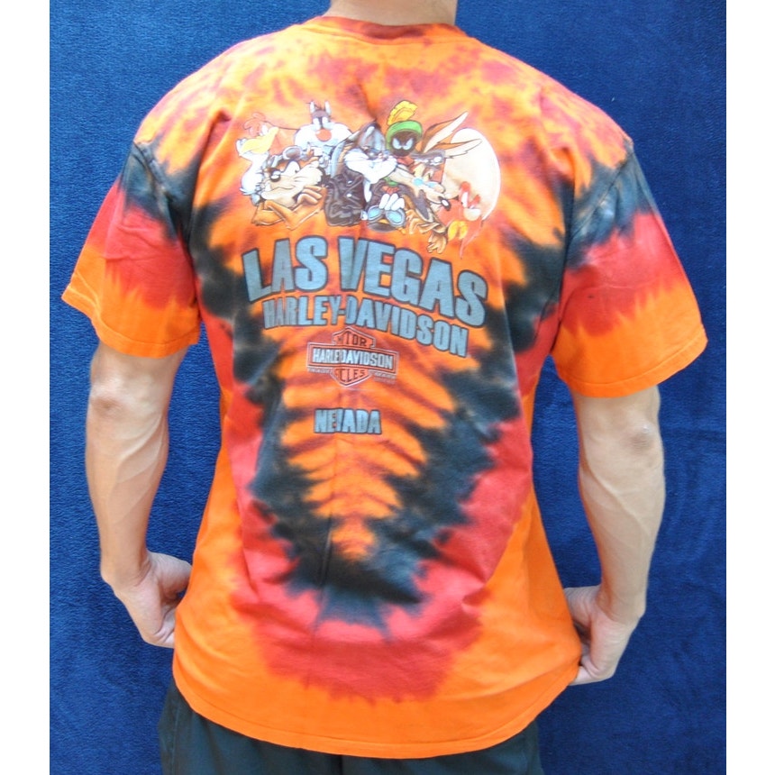 Harley Davidson Las Vegas Looney Tune Large Orange Tie Dye Short Sleeve Shirt