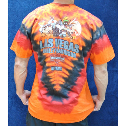 Harley Davidson Las Vegas Looney Tune Large Orange Tie Dye Short Sleeve Shirt